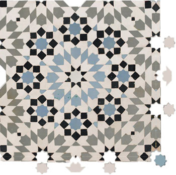 Mosaic House Moroccan tile Batha 1-25-17-6 White Light Gray Sky blue Black  zellige, mosaic, zellij, field, pattern, glaze, classic, stars, intricate 